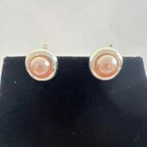 Vintage Silver Tone and Pink Faux Pearl Clip-On Earrings, Classic & Elegant